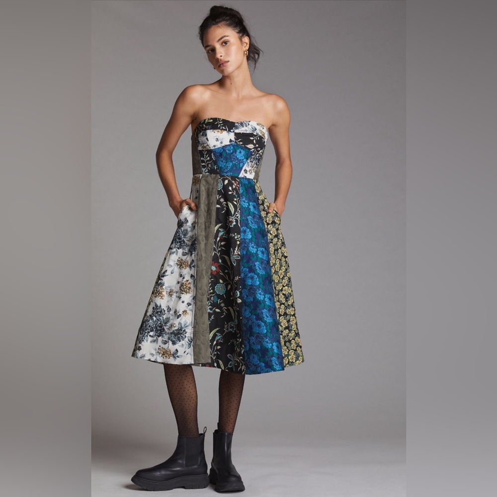 Anthropologie floral sweetheart midi dress